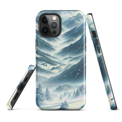 Alpine Wildnis im Wintersturm mit Skifahrer, verschneite Landschaft - iPhone Schutzhülle (robust) klettern ski xxx yyy zzz iPhone 12 Pro Max