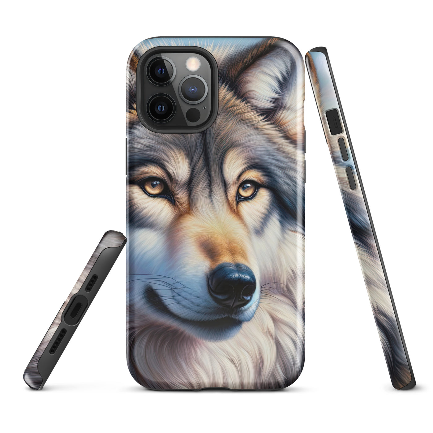 Ölgemäldeporträt eines majestätischen Wolfes mit intensiven Augen in der Berglandschaft (AN) - iPhone Schutzhülle (robust) xxx yyy zzz iPhone 12 Pro Max
