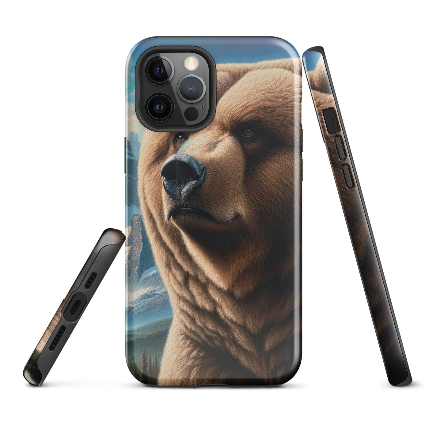Realistisches Ölgemälde eines männlichen Bären in den Bergen mit Fokus auf Stärke und Schärfe - iPhone Schutzhülle (robust) camping xxx yyy zzz iPhone 12 Pro Max
