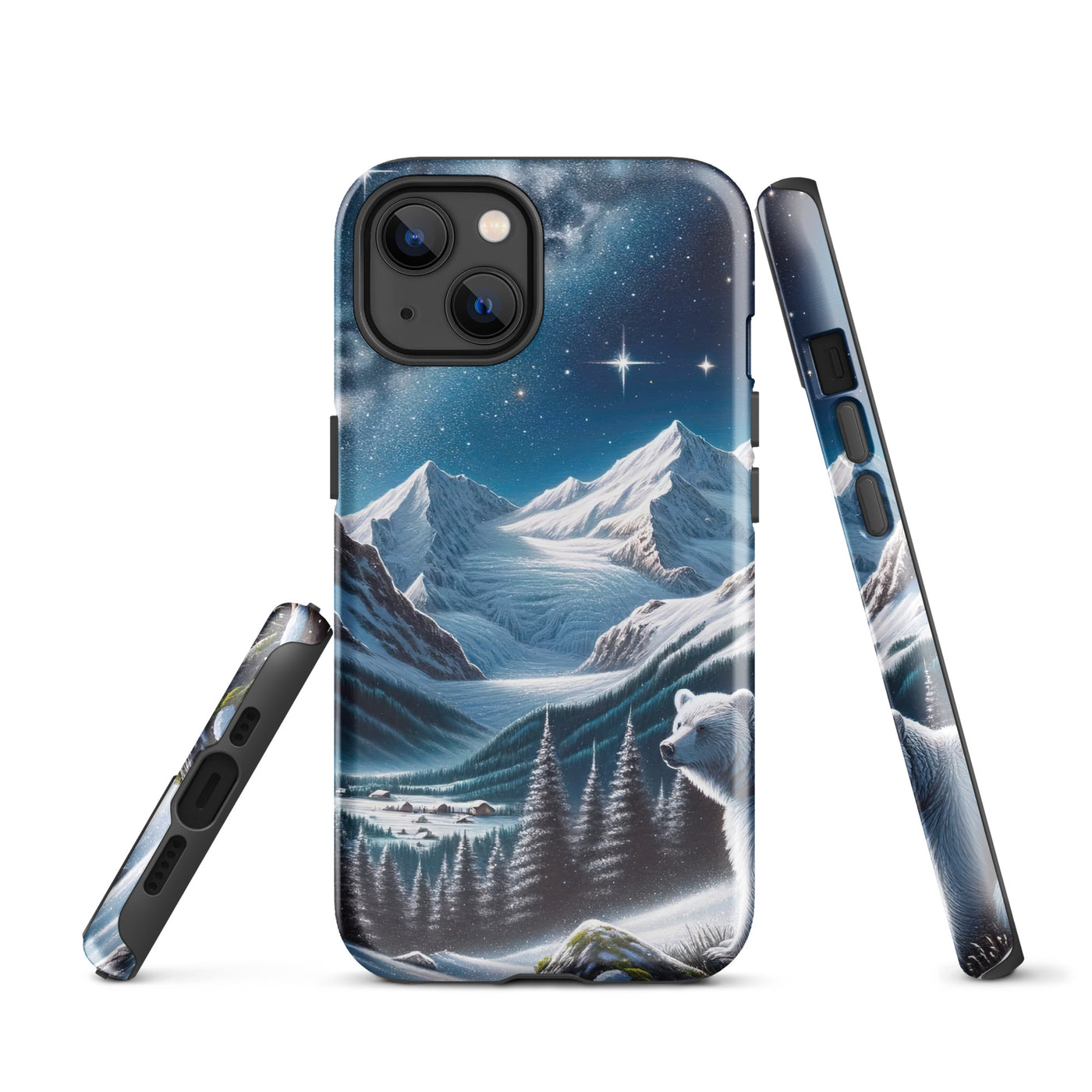 Sternennacht und Eisbär: Acrylgemälde mit Milchstraße, Alpen und schneebedeckte Gipfel - iPhone Schutzhülle (robust) camping xxx yyy zzz iPhone 13