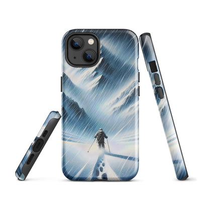Wanderer und Bergsteiger im Schneesturm: Acrylgemälde der Alpen - iPhone Schutzhülle (robust) wandern xxx yyy zzz iPhone 13
