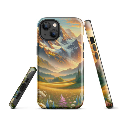 Heitere Alpenschönheit: Schneeberge und Wildblumenwiesen - iPhone Schutzhülle (robust) berge xxx yyy zzz iPhone 13