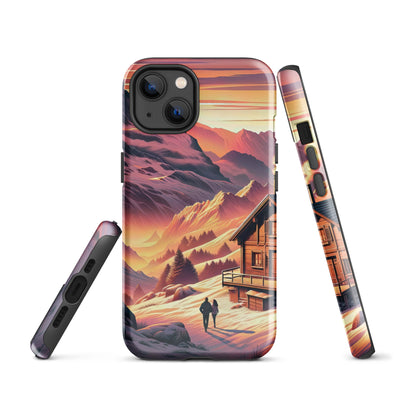 Berghütte im goldenen Sonnenuntergang: Digitale Alpenillustration - iPhone Schutzhülle (robust) berge xxx yyy zzz iPhone 13