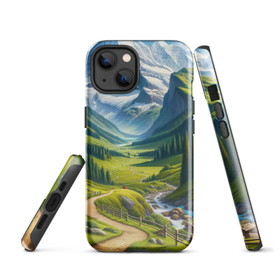 Wanderer in den Bergen und Wald: Digitale Malerei mit grünen kurvenreichen Pfaden - iPhone Schutzhülle (robust) wandern xxx yyy zzz iPhone 13