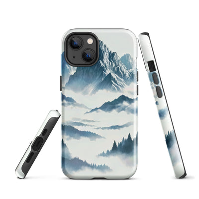 Nebeliger Alpenmorgen-Essenz, verdeckte Täler und Wälder - iPhone Schutzhülle (robust) berge xxx yyy zzz iPhone 13