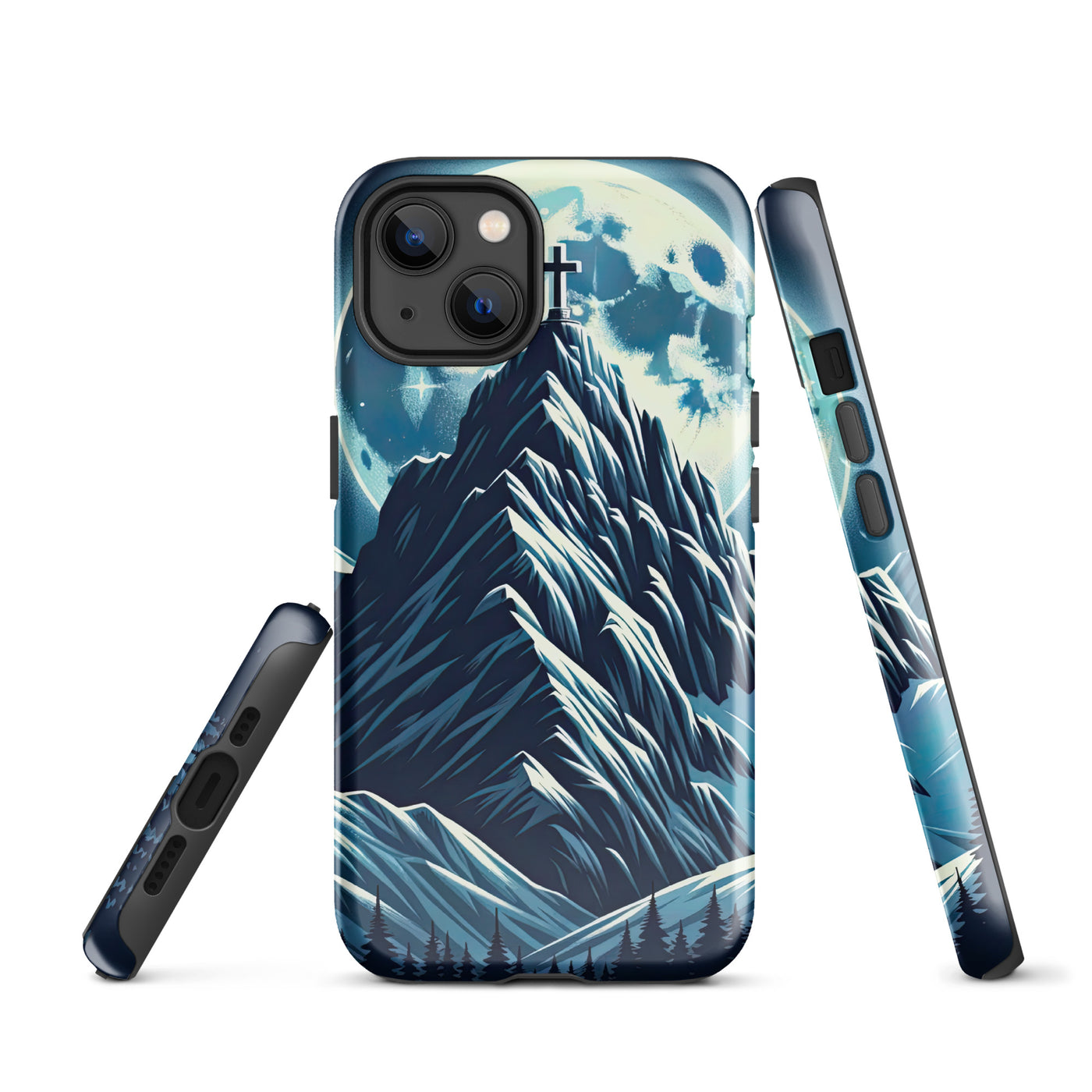 Mondnacht und Gipfelkreuz in den Alpen, glitzernde Schneegipfel - iPhone Schutzhülle (robust) berge xxx yyy zzz iPhone 13