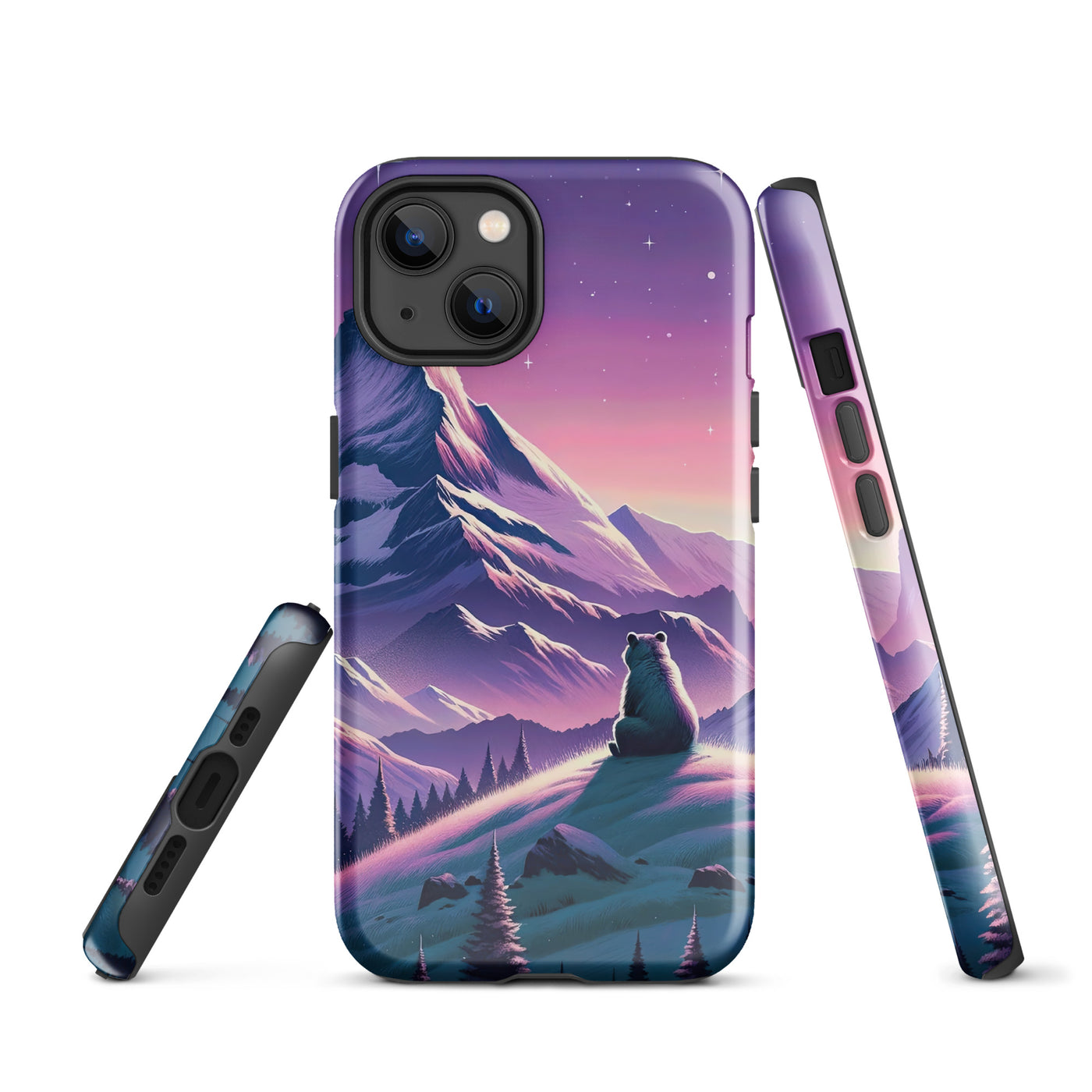 Bezaubernder Alpenabend mit Bär, lavendel-rosafarbener Himmel (AN) - iPhone Schutzhülle (robust) xxx yyy zzz iPhone 13