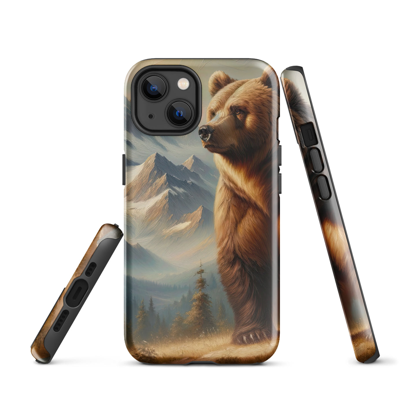 Ölgemälde eines königlichen Bären vor der majestätischen Alpenkulisse - iPhone Schutzhülle (robust) camping xxx yyy zzz iPhone 13