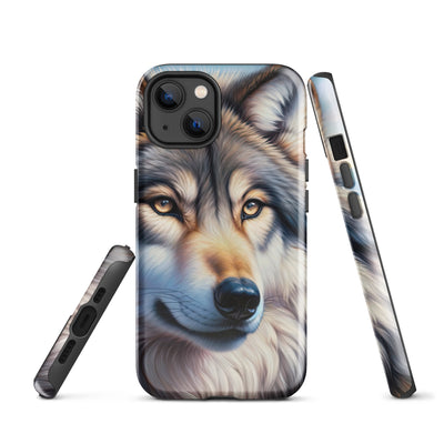 Ölgemäldeporträt eines majestätischen Wolfes mit intensiven Augen in der Berglandschaft (AN) - iPhone Schutzhülle (robust) xxx yyy zzz iPhone 13