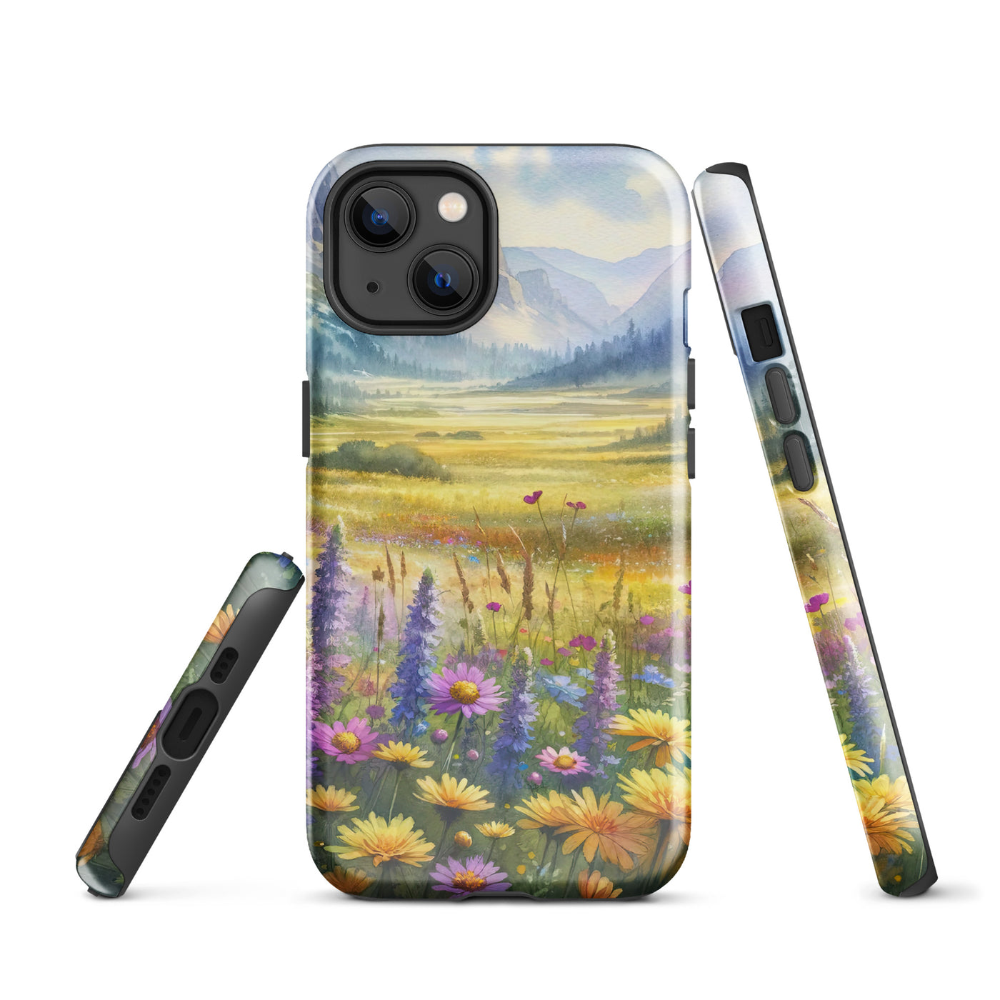 Aquarell einer Almwiese in Ruhe, Wildblumenteppich in Gelb, Lila, Rosa - iPhone Schutzhülle (robust) berge xxx yyy zzz iPhone 13