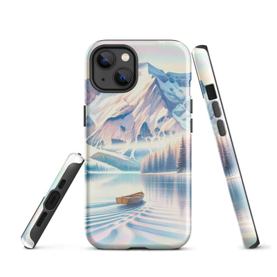 Aquarell eines klaren Alpenmorgens, Boot auf Bergsee in Pastelltönen - iPhone Schutzhülle (robust) berge xxx yyy zzz iPhone 13