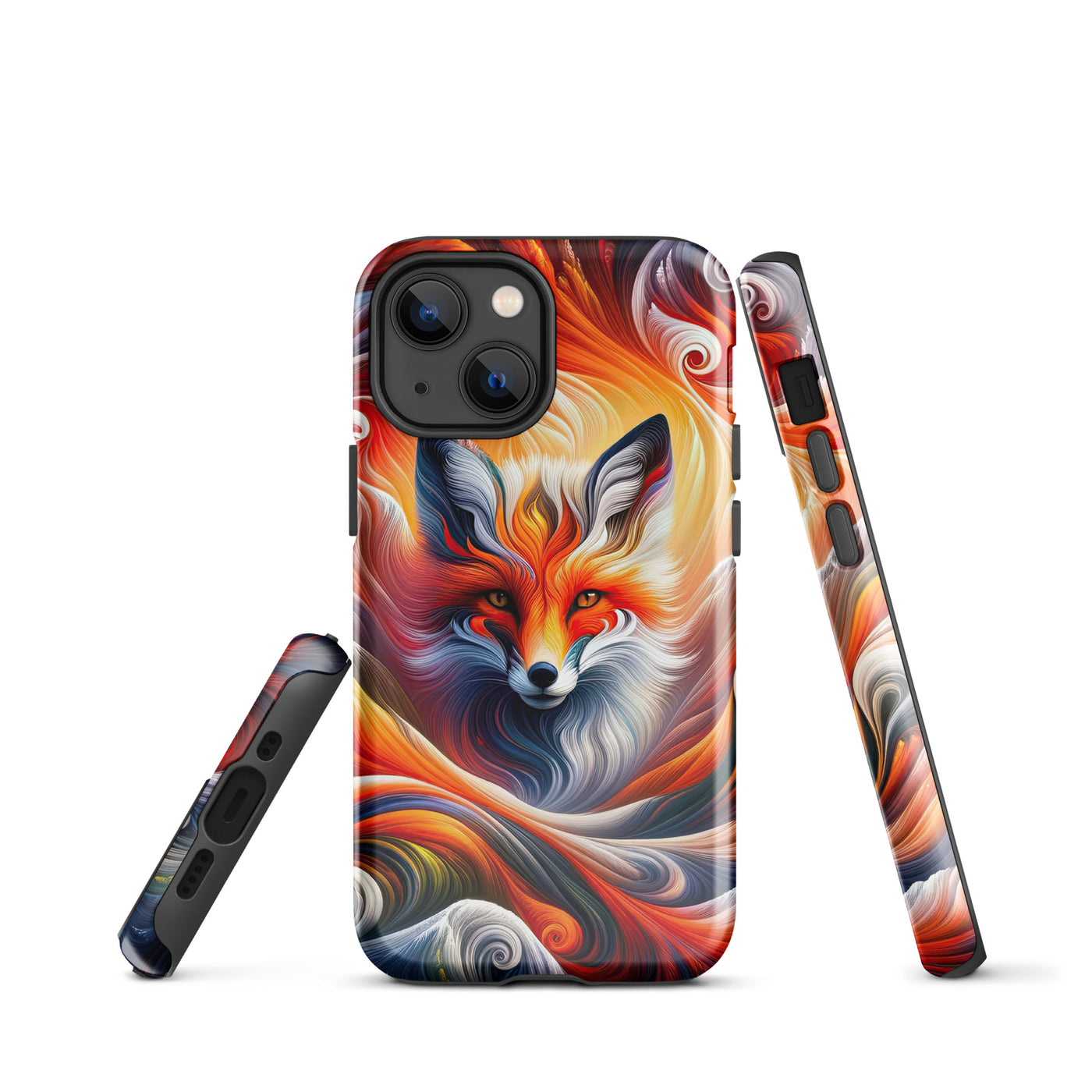 Abstraktes Kunstwerk, das den Geist der Alpen verkörpert. Leuchtender Fuchs in den Farben Orange, Rot, Weiß - iPhone Schutzhülle (robust) camping xxx yyy zzz iPhone 13 mini