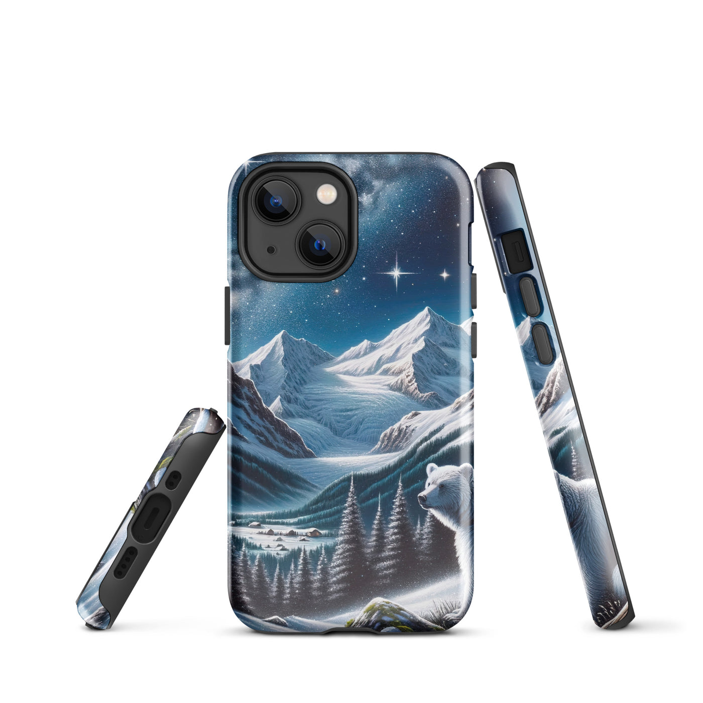 Sternennacht und Eisbär: Acrylgemälde mit Milchstraße, Alpen und schneebedeckte Gipfel - iPhone Schutzhülle (robust) camping xxx yyy zzz iPhone 13 mini