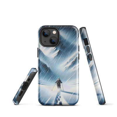 Wanderer und Bergsteiger im Schneesturm: Acrylgemälde der Alpen - iPhone Schutzhülle (robust) wandern xxx yyy zzz iPhone 13 mini