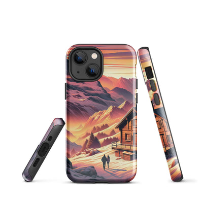 Berghütte im goldenen Sonnenuntergang: Digitale Alpenillustration - iPhone Schutzhülle (robust) berge xxx yyy zzz iPhone 13 mini