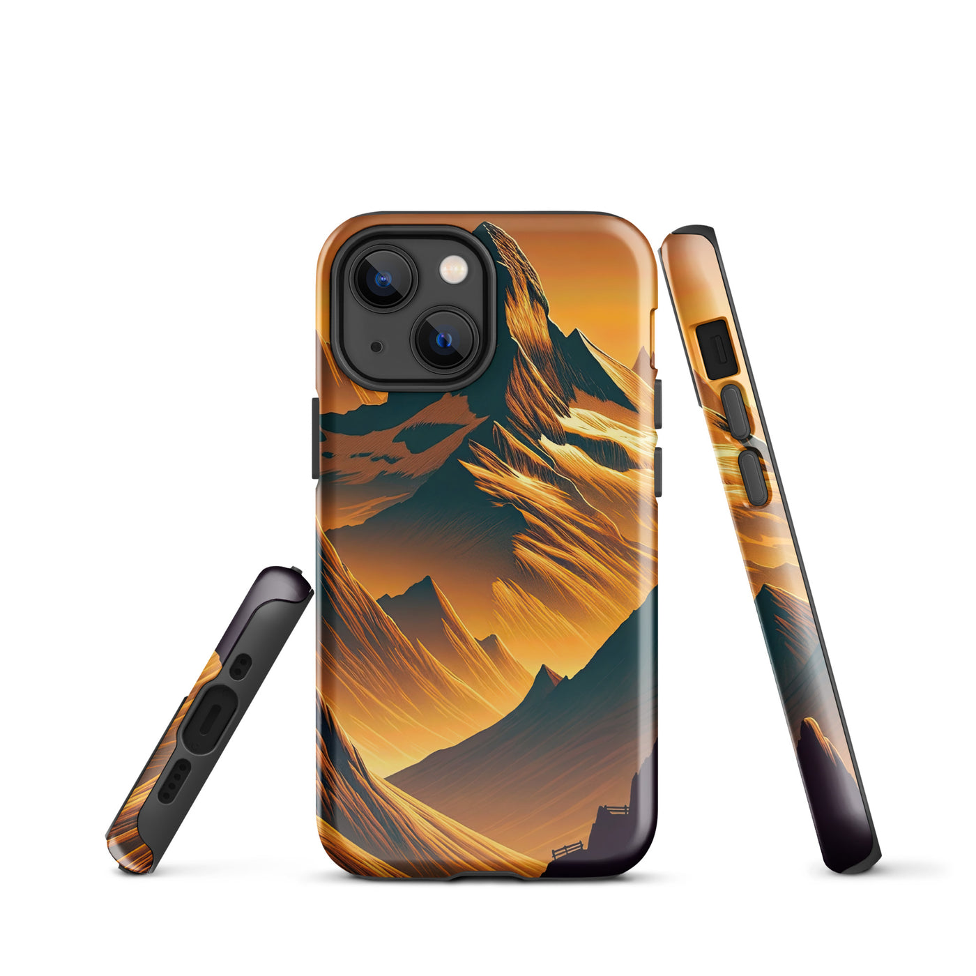 Fuchs in Alpen-Sonnenuntergang, goldene Berge und tiefe Täler - iPhone Schutzhülle (robust) camping xxx yyy zzz iPhone 13 mini