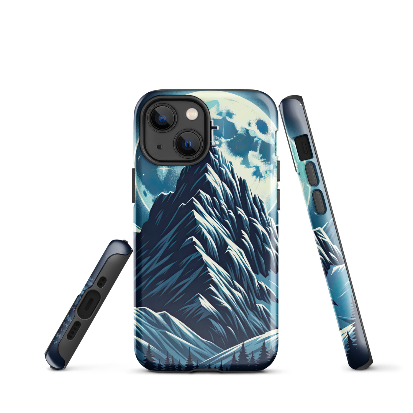 Mondnacht und Gipfelkreuz in den Alpen, glitzernde Schneegipfel - iPhone Schutzhülle (robust) berge xxx yyy zzz iPhone 13 mini