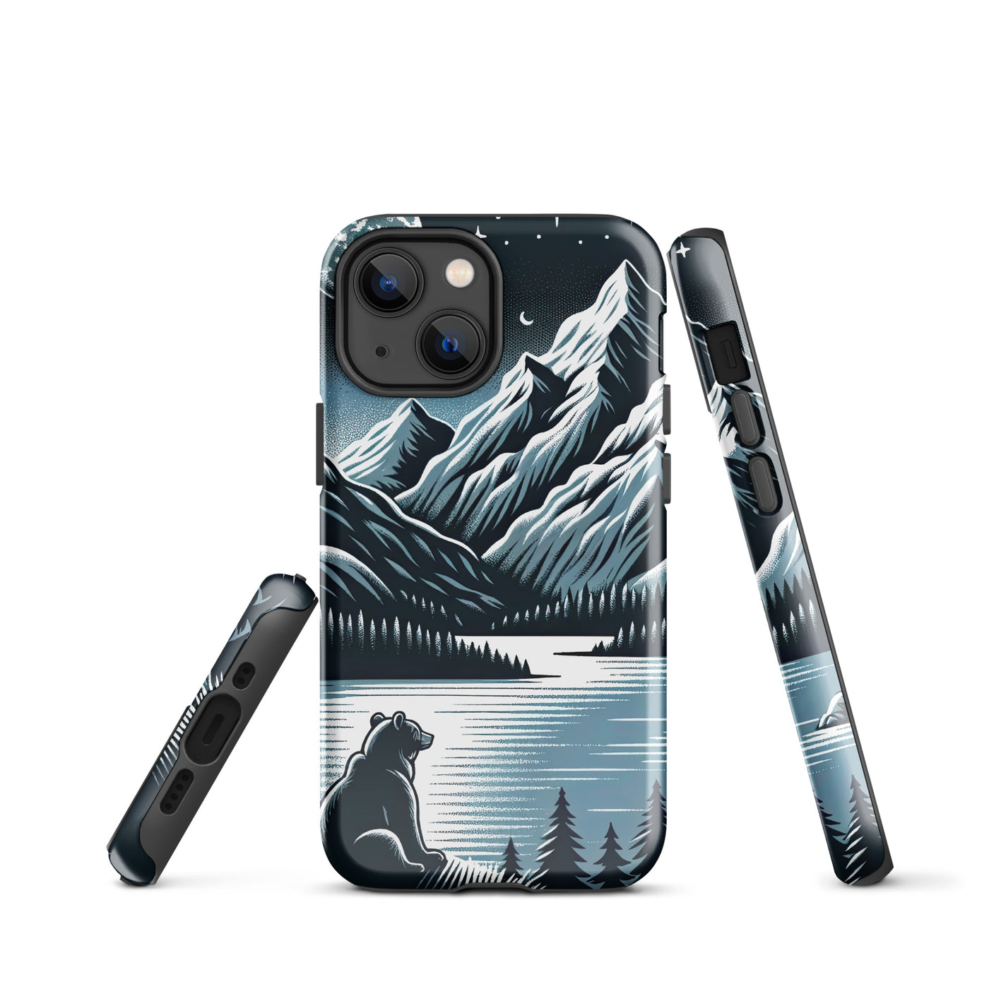 Bär in Alpen-Mondnacht, silberne Berge, schimmernde Seen - iPhone Schutzhülle (robust) camping xxx yyy zzz iPhone 13 mini