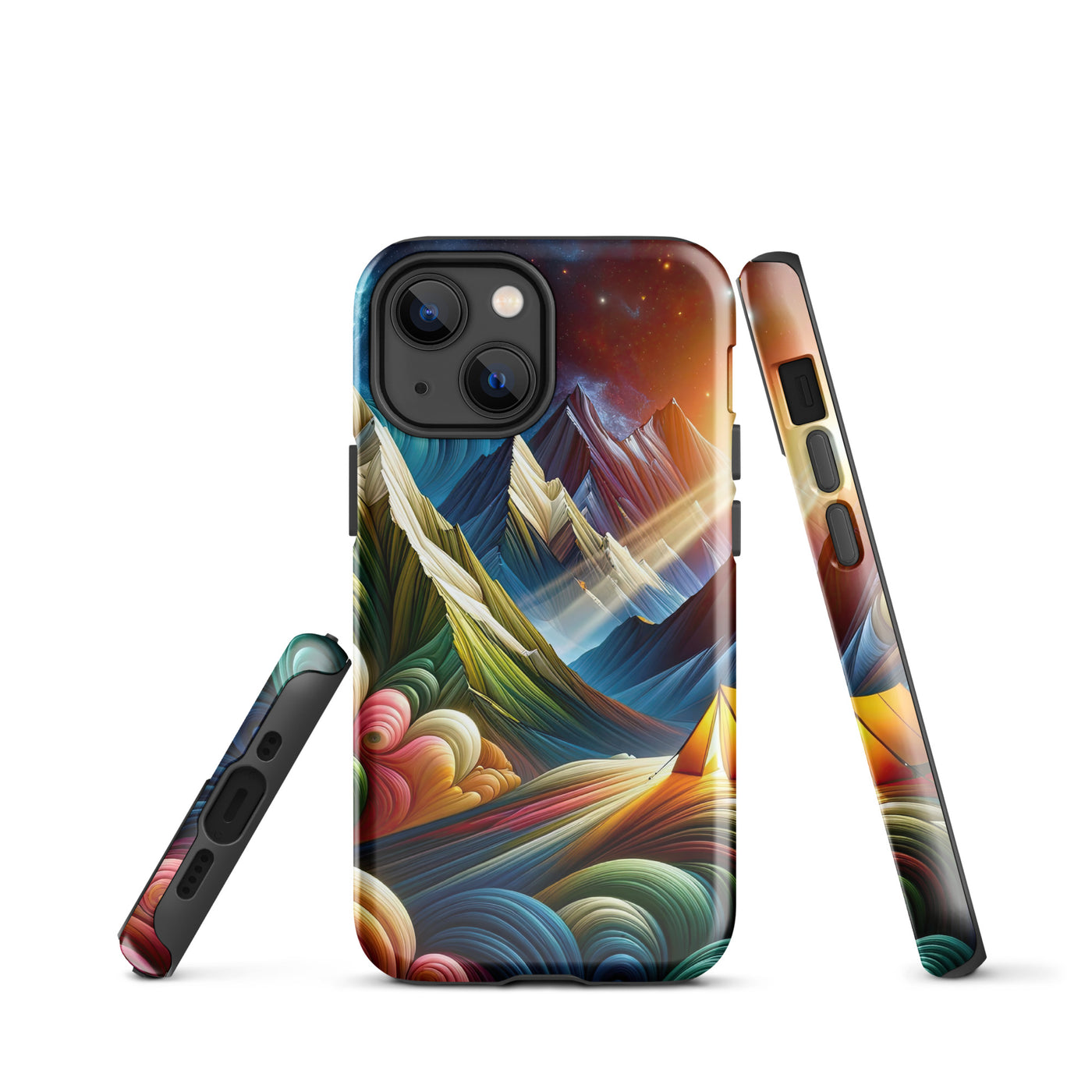 Abstrakte Bergwelt in lebendigen Farben mit Zelt - iPhone Schutzhülle (robust) camping xxx yyy zzz iPhone 13 mini