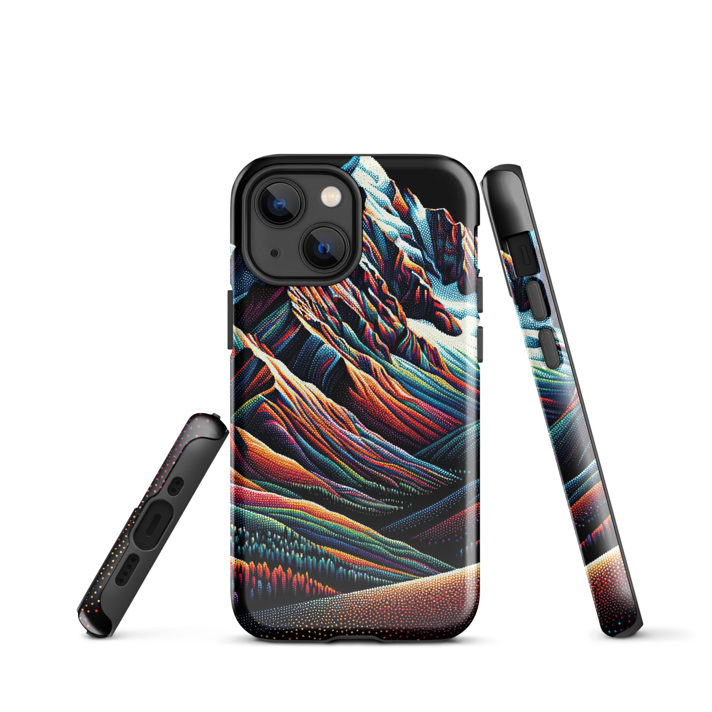 Pointillistische Darstellung der Alpen, Farbpunkte formen die Landschaft - iPhone Schutzhülle (robust) berge xxx yyy zzz iPhone 13 mini