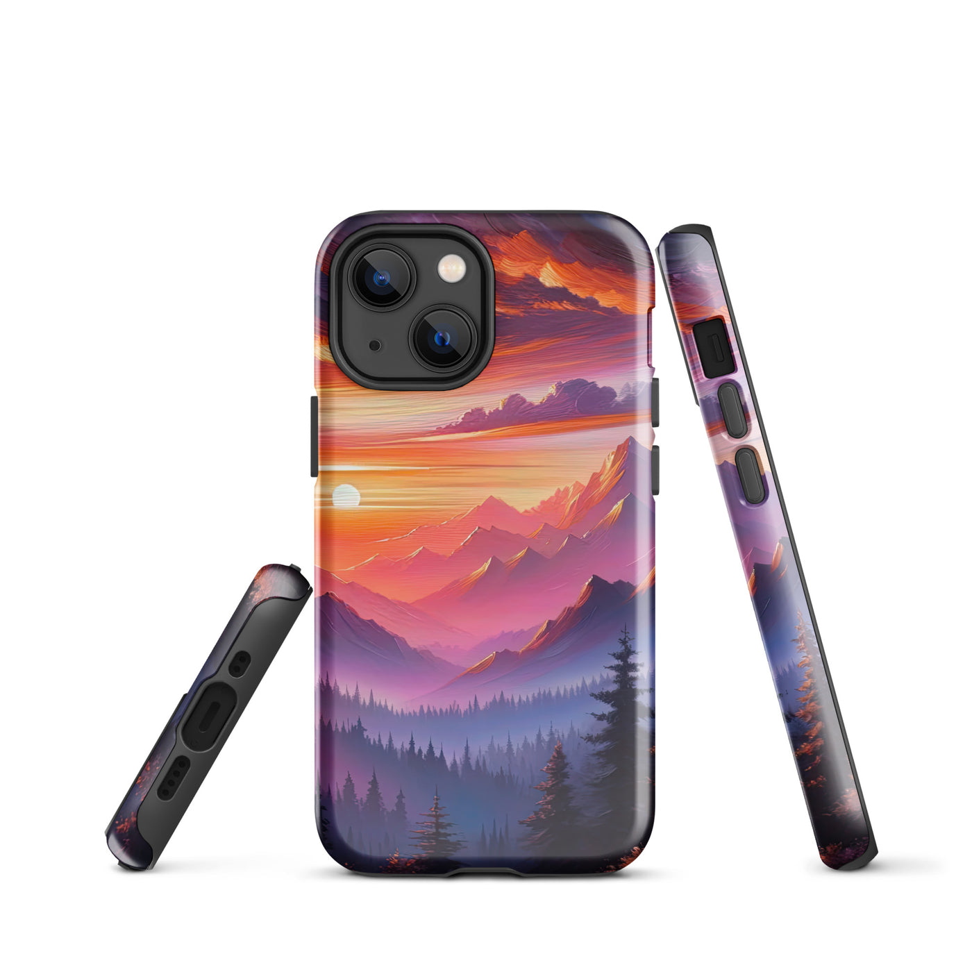 Ölgemälde der Alpenlandschaft im ätherischen Sonnenuntergang, himmlische Farbtöne - iPhone Schutzhülle (robust) berge xxx yyy zzz iPhone 13 mini
