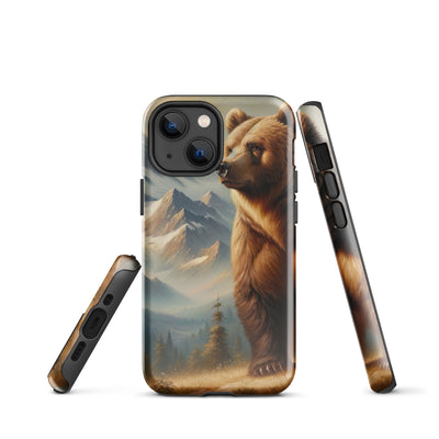 Ölgemälde eines königlichen Bären vor der majestätischen Alpenkulisse - iPhone Schutzhülle (robust) camping xxx yyy zzz iPhone 13 mini