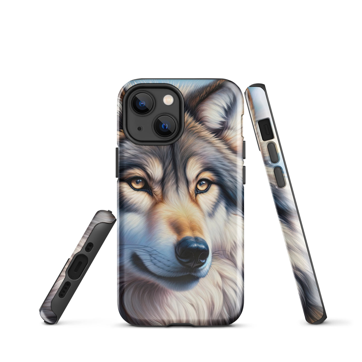 Ölgemäldeporträt eines majestätischen Wolfes mit intensiven Augen in der Berglandschaft (AN) - iPhone Schutzhülle (robust) xxx yyy zzz iPhone 13 mini
