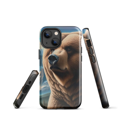 Realistisches Ölgemälde eines männlichen Bären in den Bergen mit Fokus auf Stärke und Schärfe - iPhone Schutzhülle (robust) camping xxx yyy zzz iPhone 13 mini