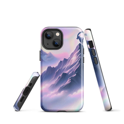 Pastellzeichnung der Alpen im Morgengrauen mit Steinbock in Rosa- und Lavendeltönen - iPhone Schutzhülle (robust) berge xxx yyy zzz iPhone 13 mini