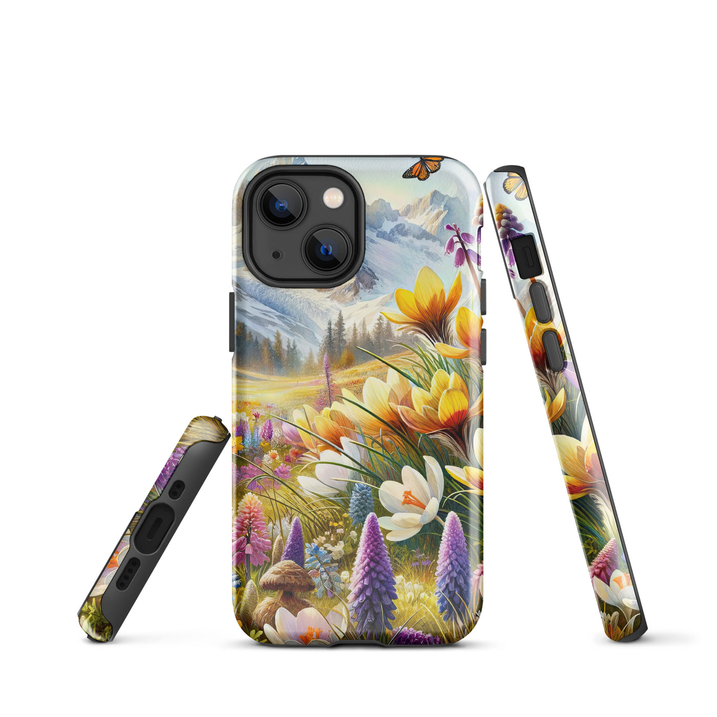 Aquarell einer ruhigen Almwiese, farbenfrohe Bergblumen in den Alpen - iPhone Schutzhülle (robust) berge xxx yyy zzz iPhone 13 mini