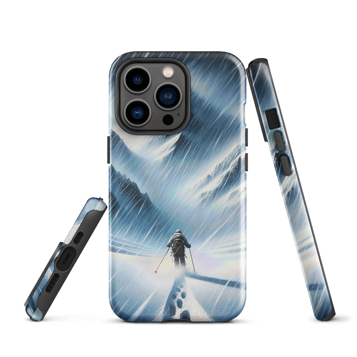 Wanderer und Bergsteiger im Schneesturm: Acrylgemälde der Alpen - iPhone Schutzhülle (robust) wandern xxx yyy zzz iPhone 13 Pro