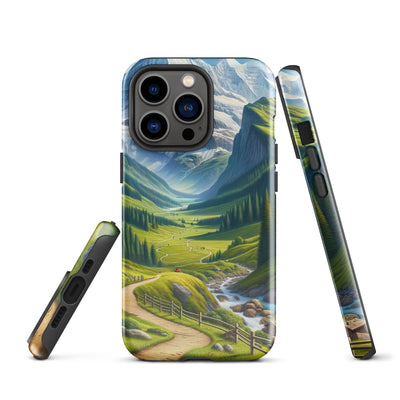 Wanderer in den Bergen und Wald: Digitale Malerei mit grünen kurvenreichen Pfaden - iPhone Schutzhülle (robust) wandern xxx yyy zzz iPhone 13 Pro