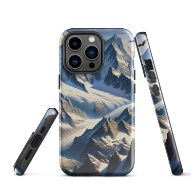 Ölgemälde der Alpen mit hervorgehobenen zerklüfteten Geländen im Licht und Schatten - iPhone Schutzhülle (robust) berge xxx yyy zzz iPhone 13 Pro