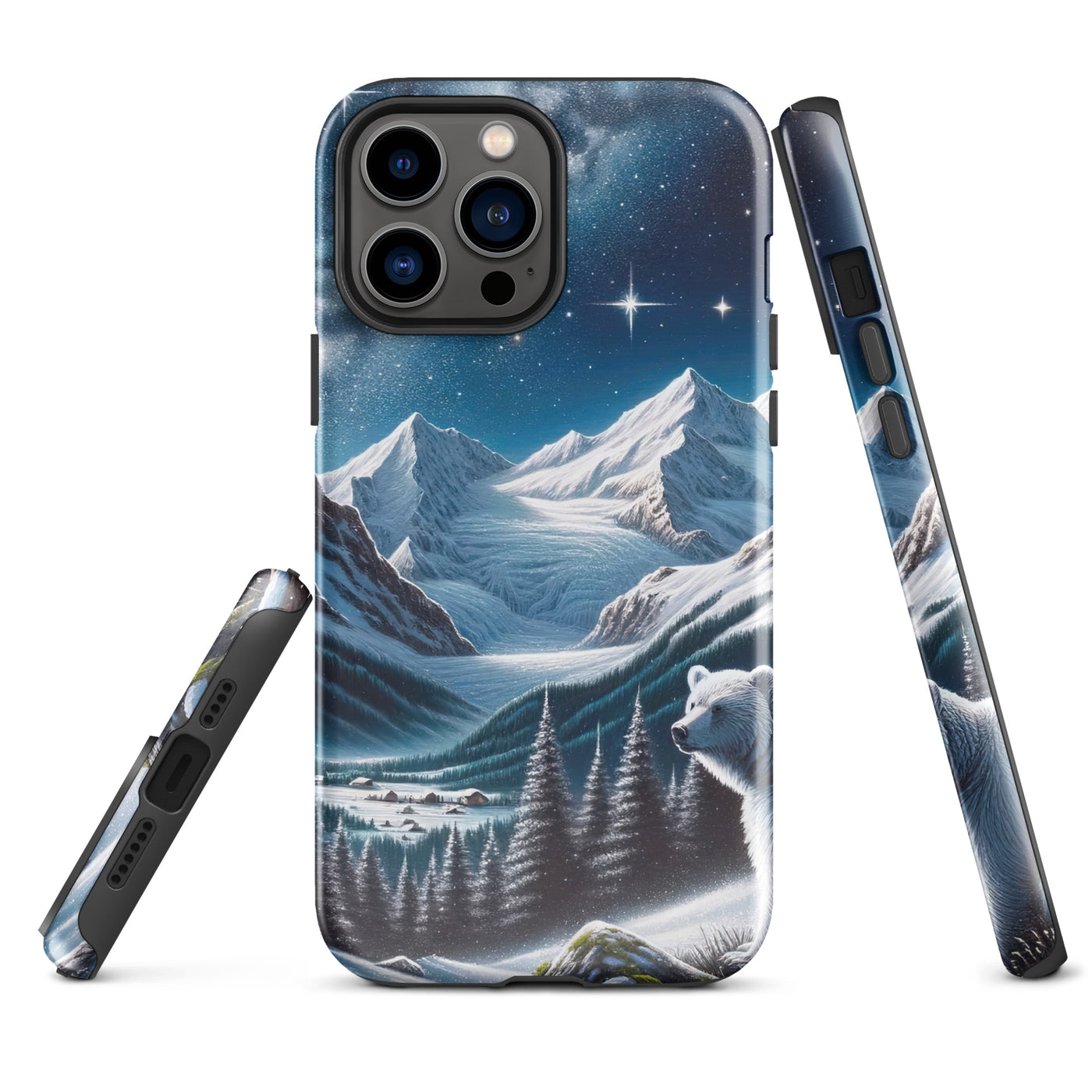 Sternennacht und Eisbär: Acrylgemälde mit Milchstraße, Alpen und schneebedeckte Gipfel - iPhone Schutzhülle (robust) camping xxx yyy zzz iPhone 13 Pro Max
