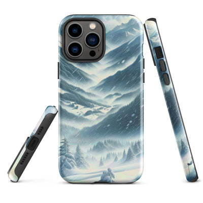 Alpine Wildnis im Wintersturm mit Skifahrer, verschneite Landschaft - iPhone Schutzhülle (robust) klettern ski xxx yyy zzz iPhone 13 Pro Max