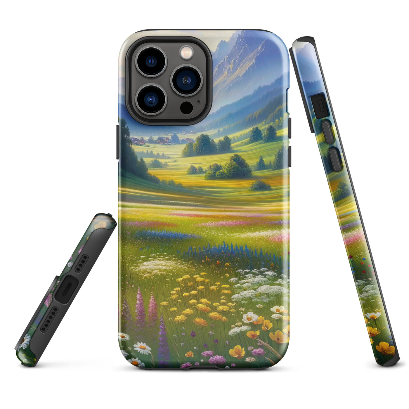 Ölgemälde einer Almwiese, Meer aus Wildblumen in Gelb- und Lilatönen - iPhone Schutzhülle (robust) berge xxx yyy zzz iPhone 13 Pro Max