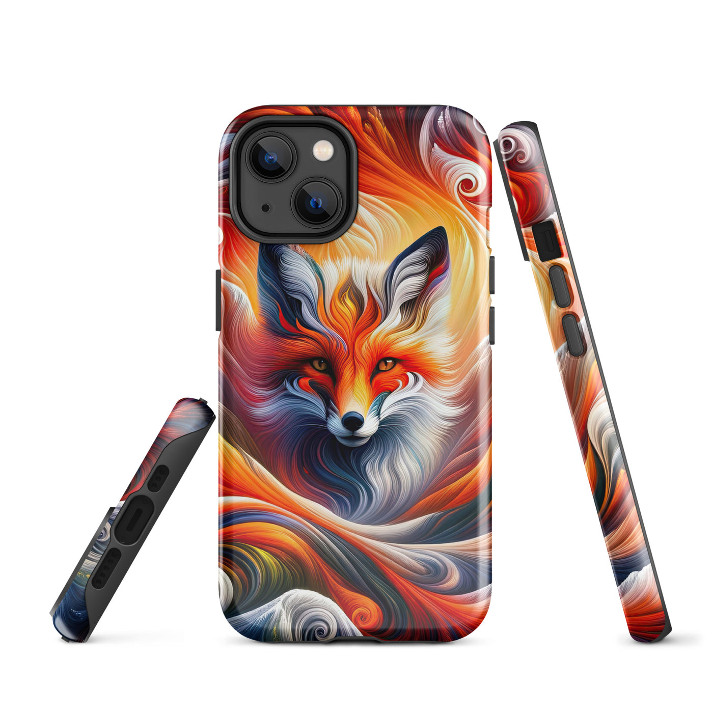Abstraktes Kunstwerk, das den Geist der Alpen verkörpert. Leuchtender Fuchs in den Farben Orange, Rot, Weiß - iPhone Schutzhülle (robust) camping xxx yyy zzz iPhone 14