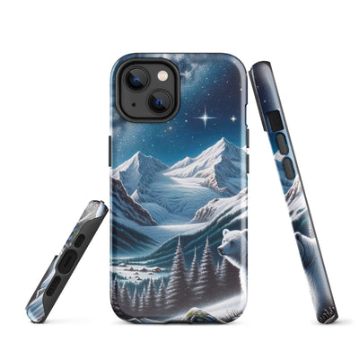 Sternennacht und Eisbär: Acrylgemälde mit Milchstraße, Alpen und schneebedeckte Gipfel - iPhone Schutzhülle (robust) camping xxx yyy zzz iPhone 14