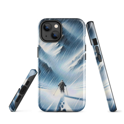 Wanderer und Bergsteiger im Schneesturm: Acrylgemälde der Alpen - iPhone Schutzhülle (robust) wandern xxx yyy zzz iPhone 14