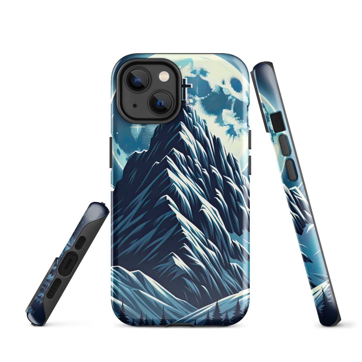 Mondnacht und Gipfelkreuz in den Alpen, glitzernde Schneegipfel - iPhone Schutzhülle (robust) berge xxx yyy zzz iPhone 14