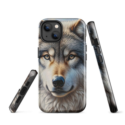 Porträt-Ölgemälde eines prächtigen Wolfes mit faszinierenden Augen (AN) - iPhone Schutzhülle (robust) xxx yyy zzz iPhone 14