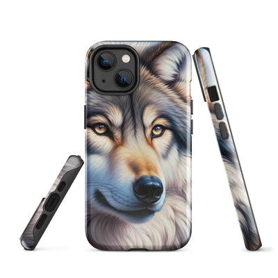 Ölgemäldeporträt eines majestätischen Wolfes mit intensiven Augen in der Berglandschaft (AN) - iPhone Schutzhülle (robust) xxx yyy zzz iPhone 14