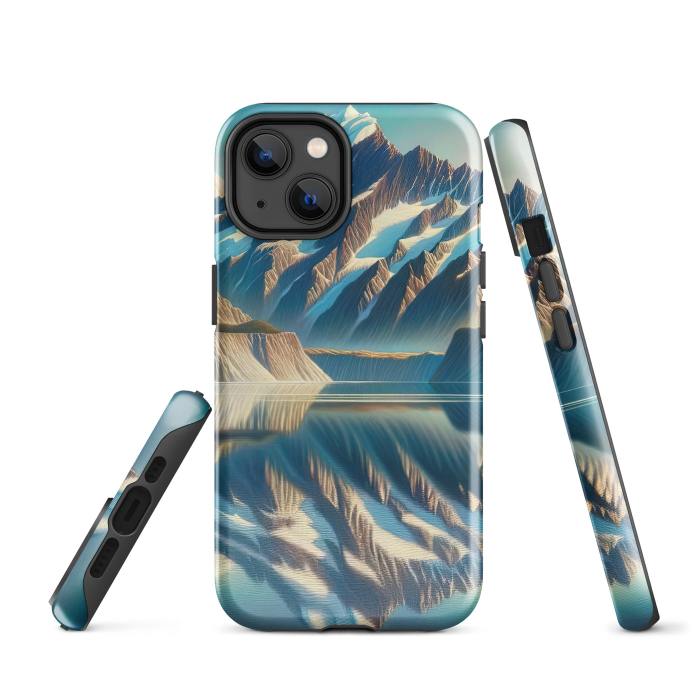 Ölgemälde eines unberührten Sees, der die Bergkette spiegelt - iPhone Schutzhülle (robust) berge xxx yyy zzz iPhone 14
