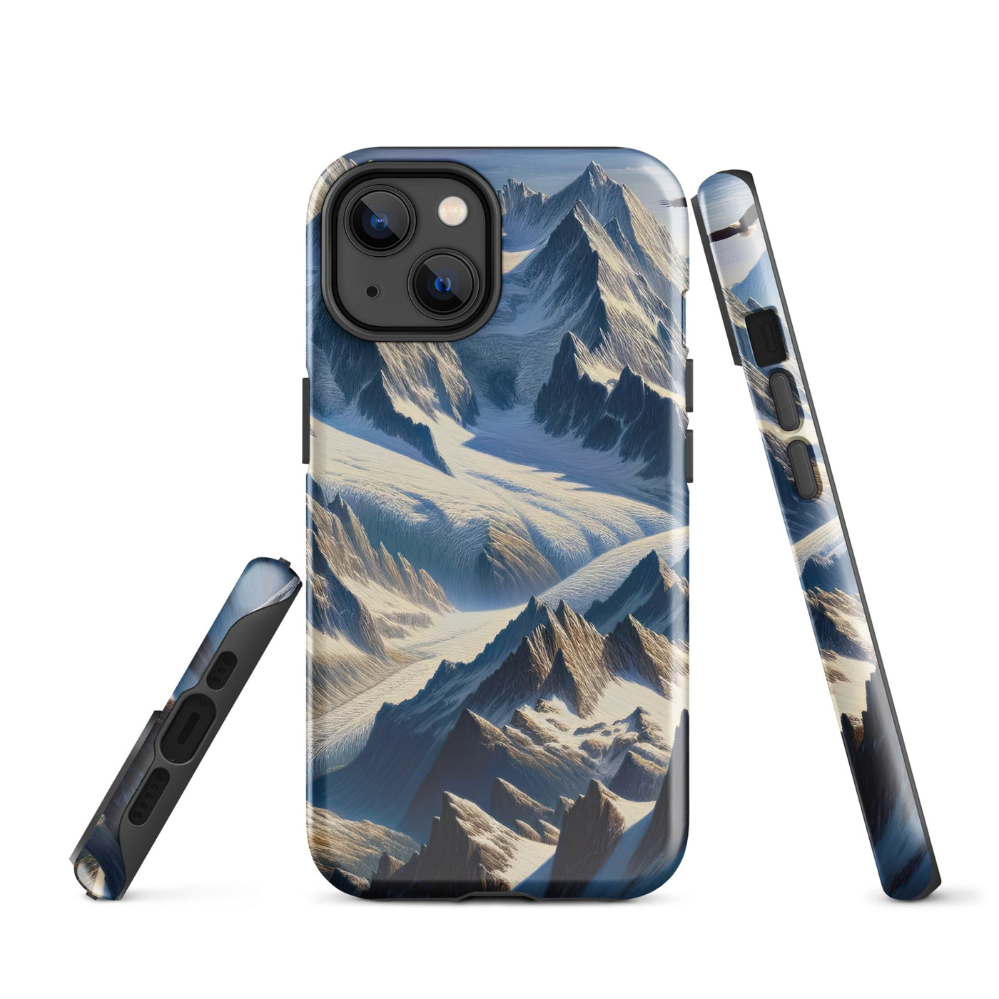 Ölgemälde der Alpen mit hervorgehobenen zerklüfteten Geländen im Licht und Schatten - iPhone Schutzhülle (robust) berge xxx yyy zzz iPhone 14