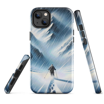 Wanderer und Bergsteiger im Schneesturm: Acrylgemälde der Alpen - iPhone Schutzhülle (robust) wandern xxx yyy zzz iPhone 14 Plus