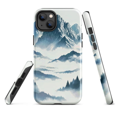 Nebeliger Alpenmorgen-Essenz, verdeckte Täler und Wälder - iPhone Schutzhülle (robust) berge xxx yyy zzz iPhone 14 Plus
