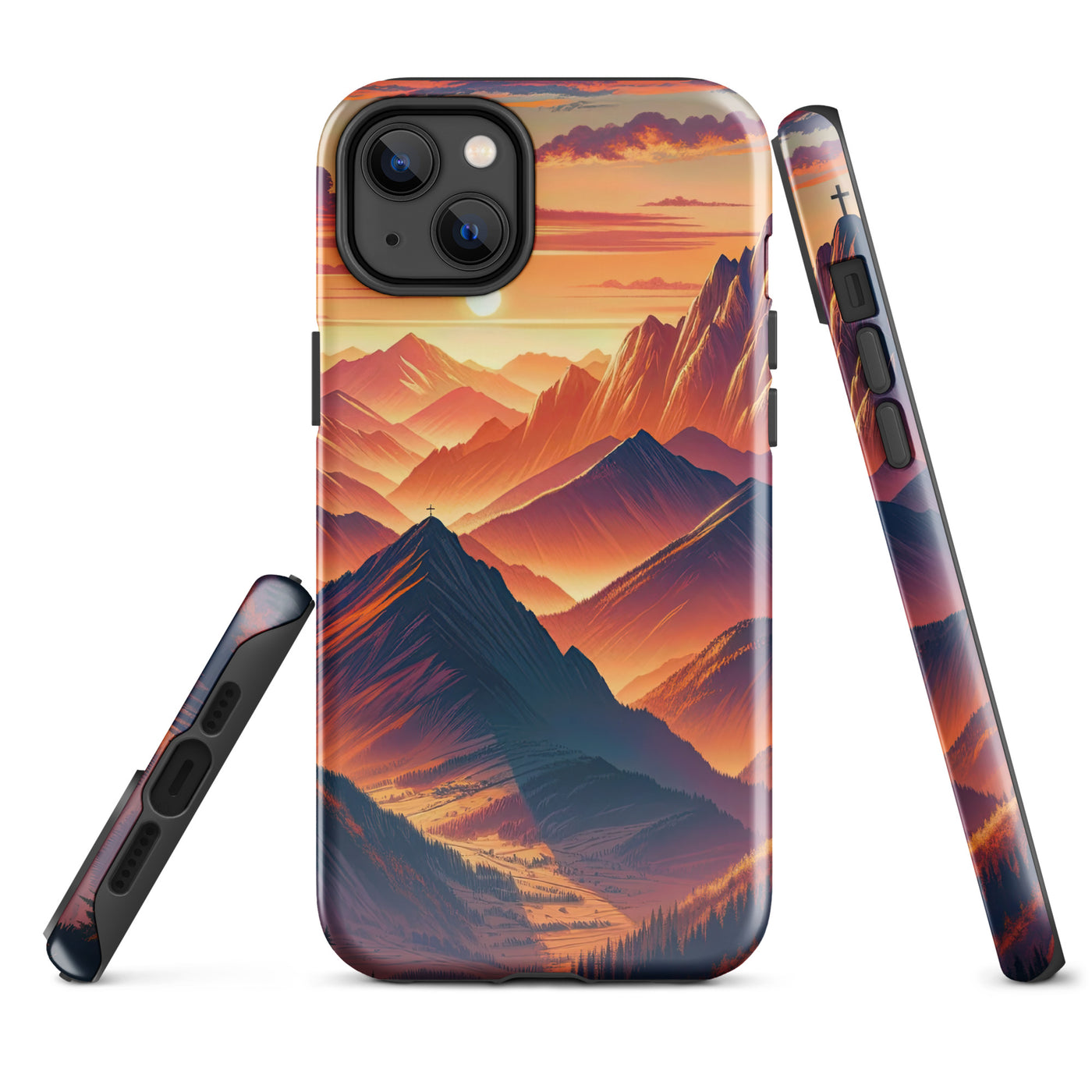 Dramatischer Alpen-Sonnenuntergang, Gipfelkreuz in Orange-Rosa - iPhone Schutzhülle (robust) berge xxx yyy zzz iPhone 14 Plus