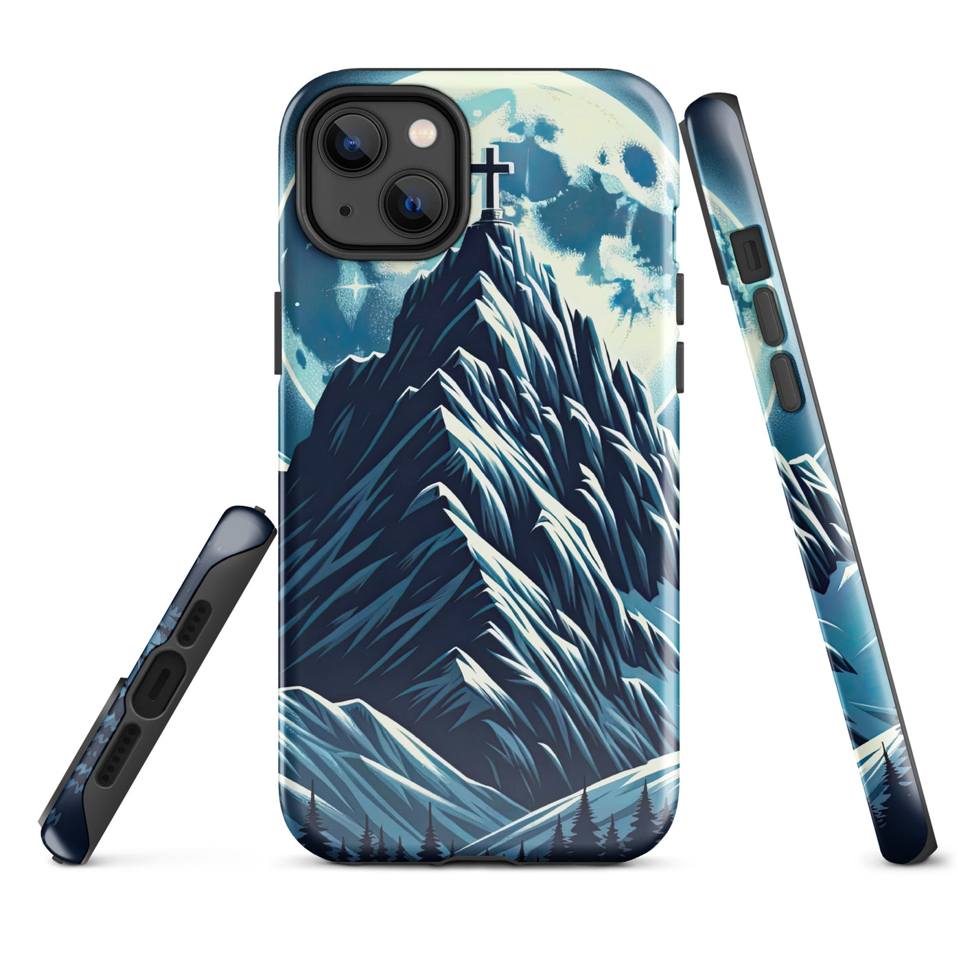 Mondnacht und Gipfelkreuz in den Alpen, glitzernde Schneegipfel - iPhone Schutzhülle (robust) berge xxx yyy zzz iPhone 14 Plus