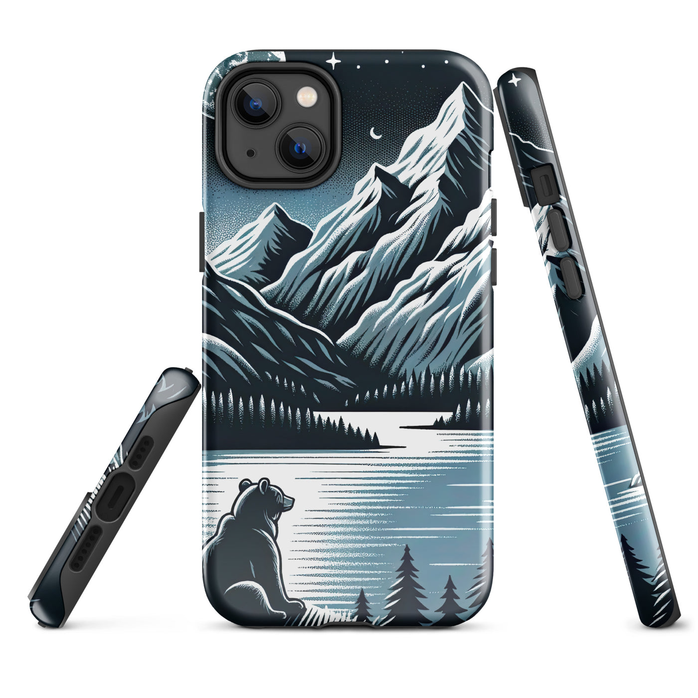 Bär in Alpen-Mondnacht, silberne Berge, schimmernde Seen - iPhone Schutzhülle (robust) camping xxx yyy zzz iPhone 14 Plus