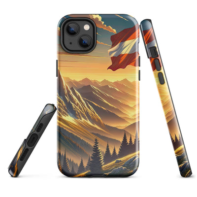 Ruhiger Alpenabend mit österreichischer Flagge und goldenem Sonnenuntergang - iPhone Schutzhülle (robust) berge xxx yyy zzz iPhone 14 Plus